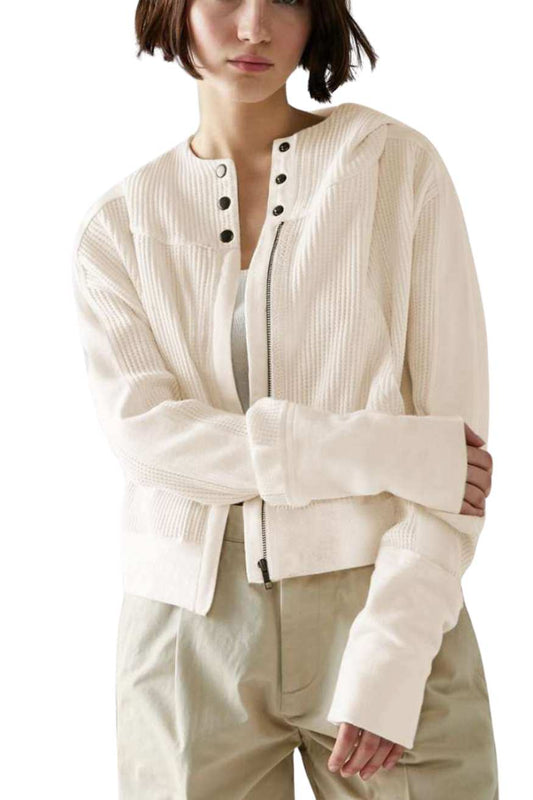 Beige Ribbed Hooded Zip Up Sweater Jacket, Heyang Industrial Co., Ltd