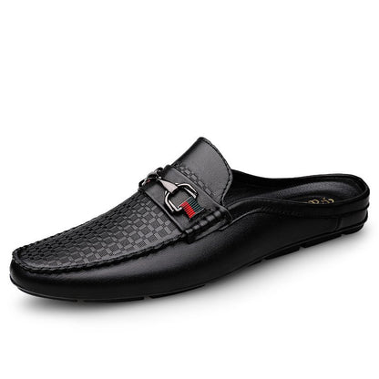 Black Leather Loafers Slip-on Mules Men - A.A.Y FASHION