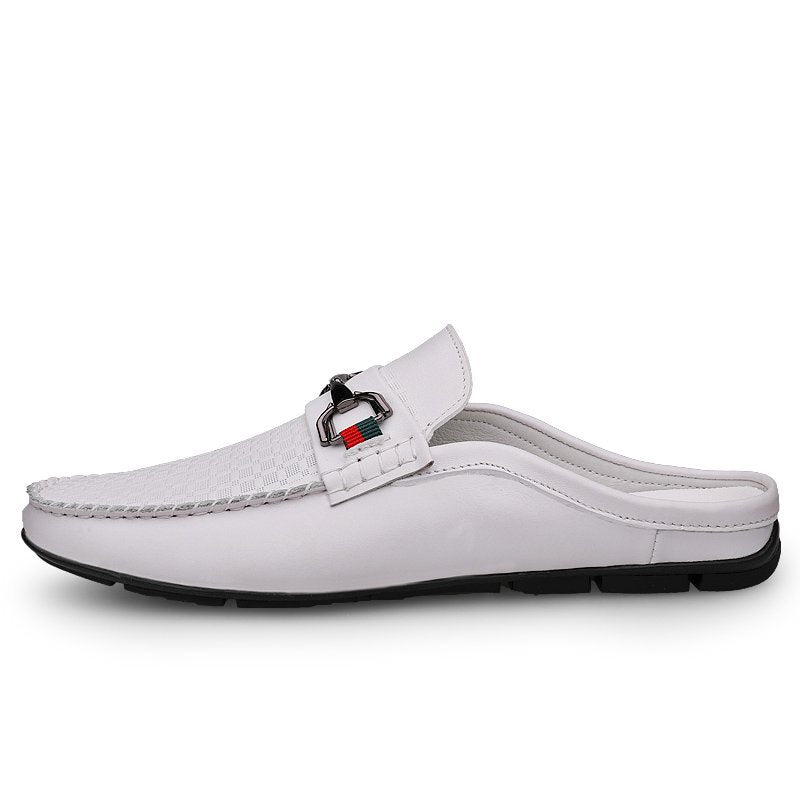 White Leather Loafers Slip-on Mules Men - A.A.Y FASHION
