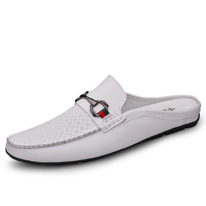 White Leather Loafers Slip-on Mules Men - A.A.Y FASHION