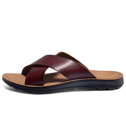 Brown Leather T-Buckle Sandals Men - A.A.Y FASHION
