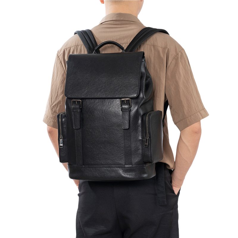 Black Premium Leather Laptop Backpack, BuckyDrop