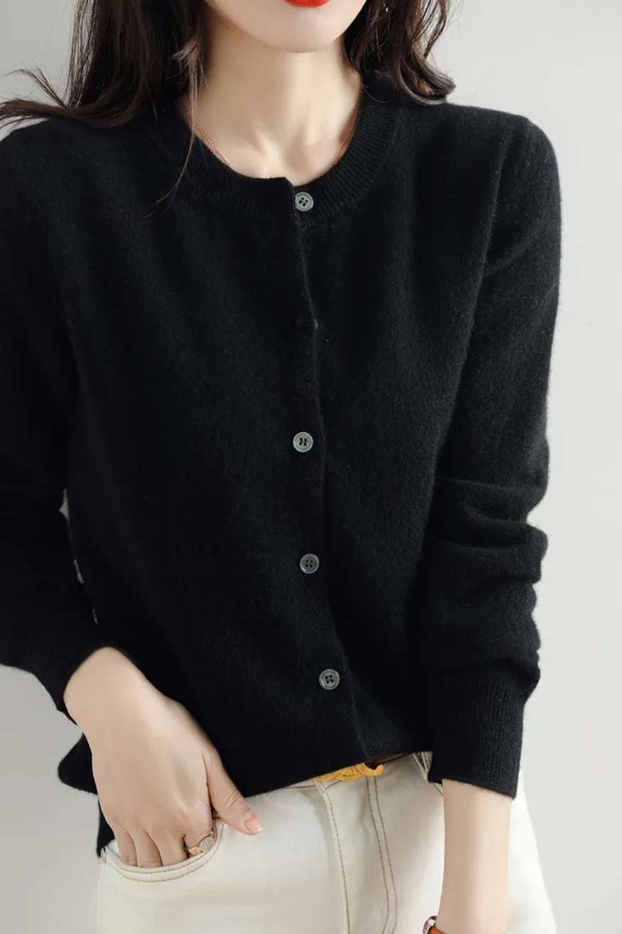 Black Button-Up Cardigan Women 