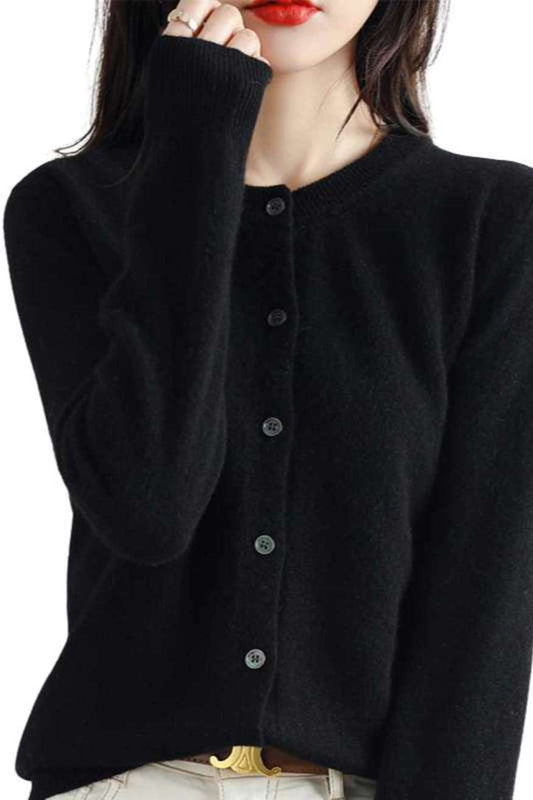 Black Button-Up Cardigan Women 