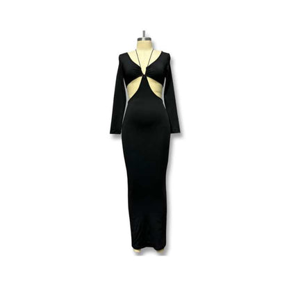 Black Long Sleeve Cut-Out Maxi Dress - A.A.Y FASHION