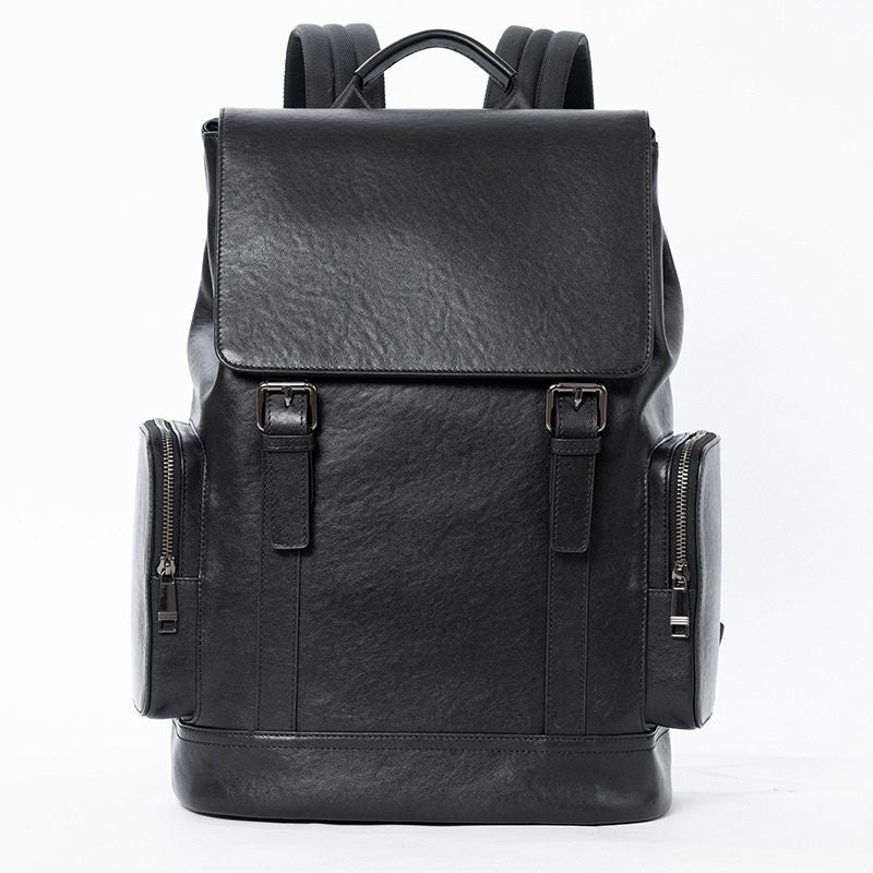 Black Premium Leather Laptop Backpack, BuckyDrop