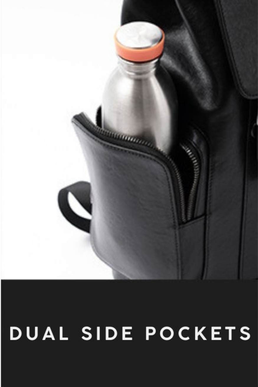 Black Premium Leather Laptop Backpack, BuckyDrop