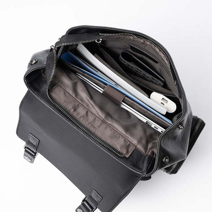 Black Premium Leather Laptop Backpack, BuckyDrop