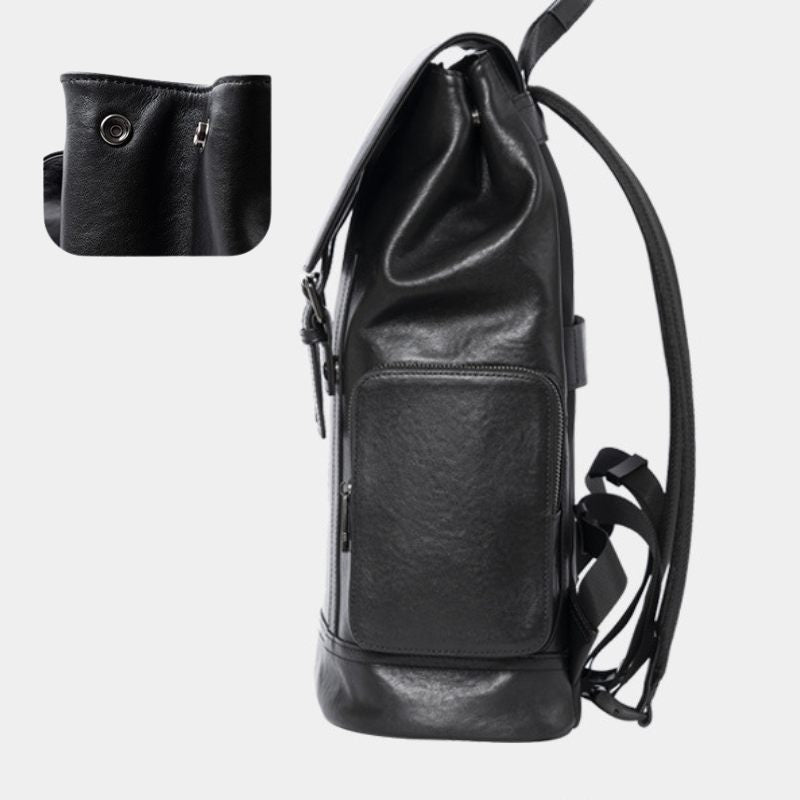 Black Premium Leather Laptop Backpack, BuckyDrop