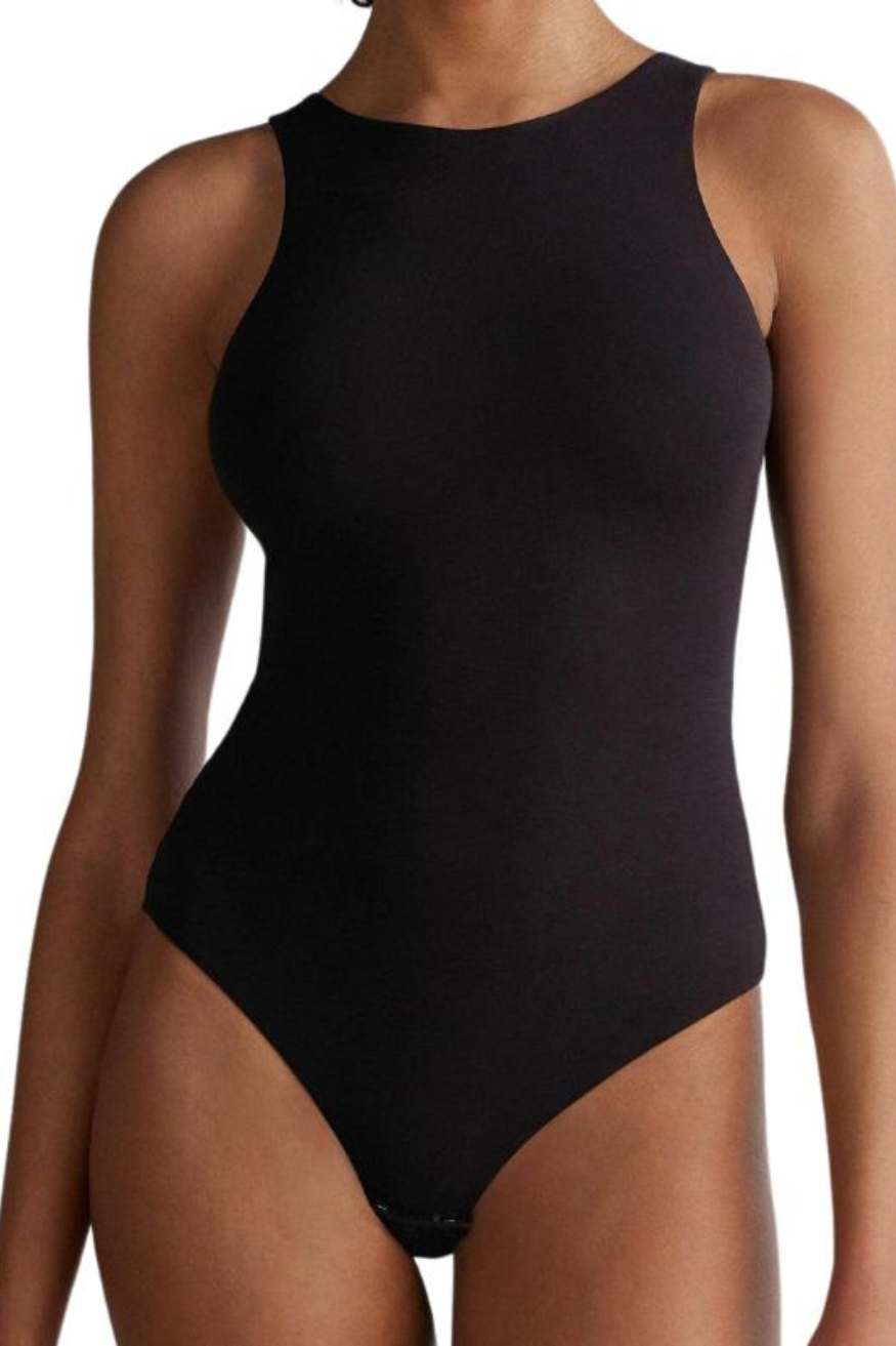 Black Racer Neck Sleeveless Bodysuit – Seamless, High-Rise, Slimming Fit Heyang Industrial Co., Ltd