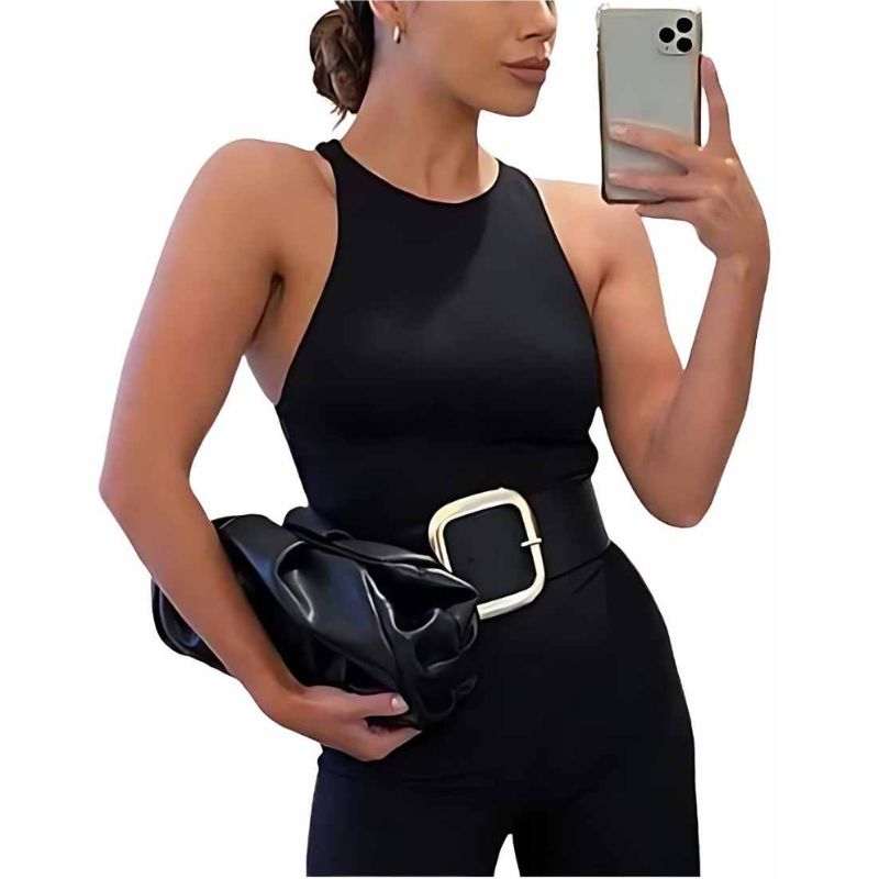 Black Racer Neck Sleeveless Bodysuit – Seamless, High-Rise, Slimming Fit Heyang Industrial Co., Ltd