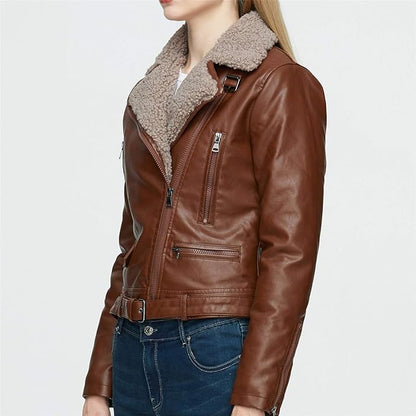 Biker Jacket Women Fur Lined Faux Leather Jacket, Heyang Industrial Co., Ltd