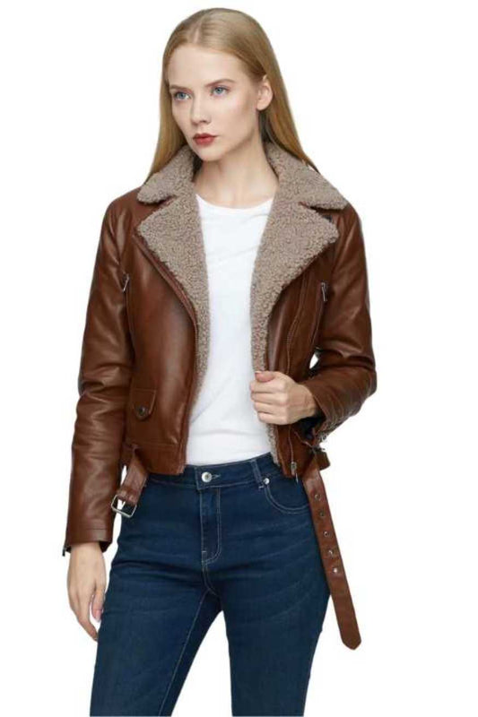 Brown Leather Lammy Jacket Women 