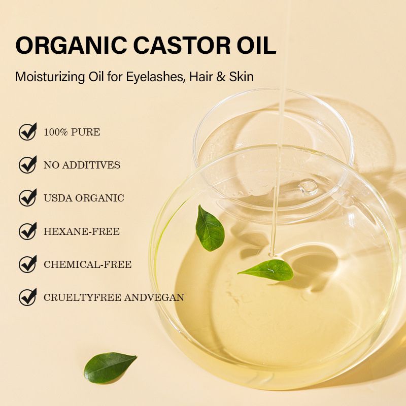 Certified Organic Castor Oil Cold Pressed Hexane Free Glass Bottle