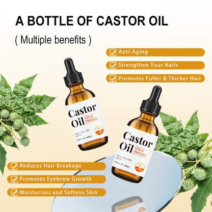 Certified Organic Castor Oil Cold Pressed Hexane Free Glass Bottle