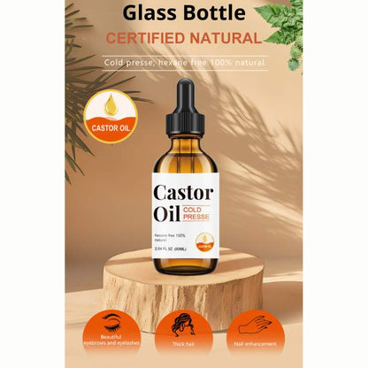 Certified Organic Castor Oil Cold Pressed Hexane Free Glass Bottle