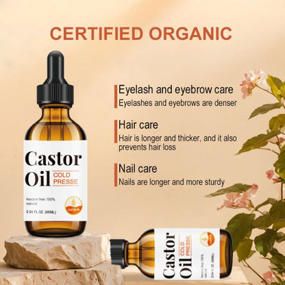 Certified Organic Castor Oil Cold Pressed Hexane Free Glass Bottle