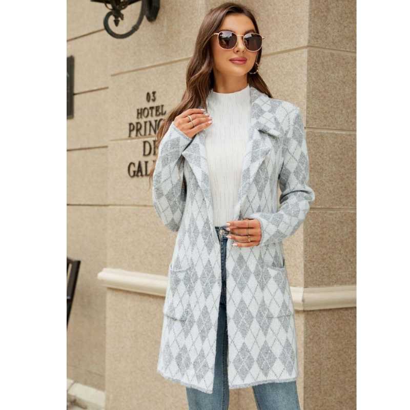 Checked Collared Knit Trench Cardigan Coat, Yiwu Cujia Trade Co., Ltd