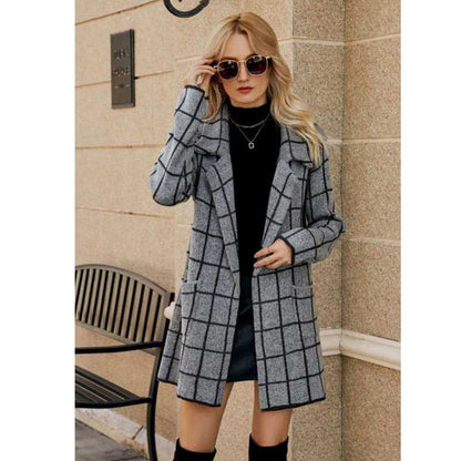 Checked Collared Knit Trench Cardigan Coat, Yiwu Cujia Trade Co., Ltd