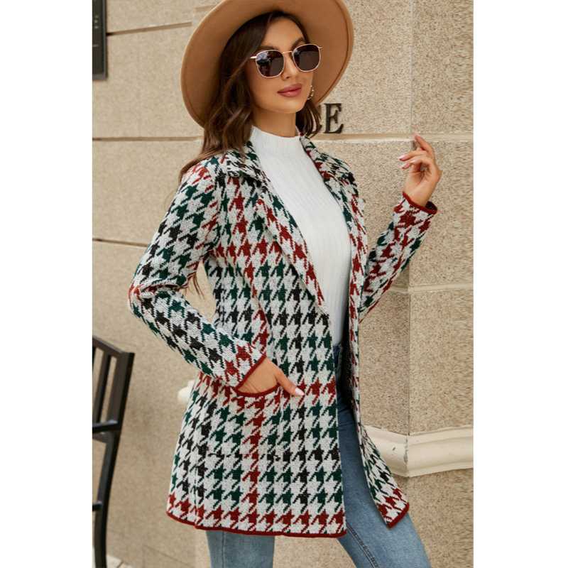 Checked Collared Knit Trench Cardigan Coat, Yiwu Cujia Trade Co., Ltd