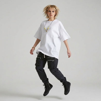 Crewneck T-shirt Women's Midweight Cotton Loose Short Sleeve Tee, PODpartner