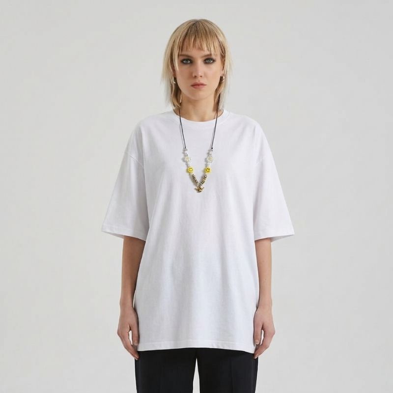 Crewneck T-shirt Women's Midweight Cotton Loose Short Sleeve Tee, PODpartner