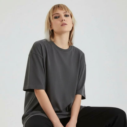 Crewneck T-shirt Women's Midweight Cotton Loose Short Sleeve Tee, PODpartner