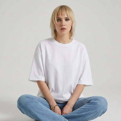 Crewneck T-shirt Women's Midweight Cotton Loose Short Sleeve Tee, PODpartner