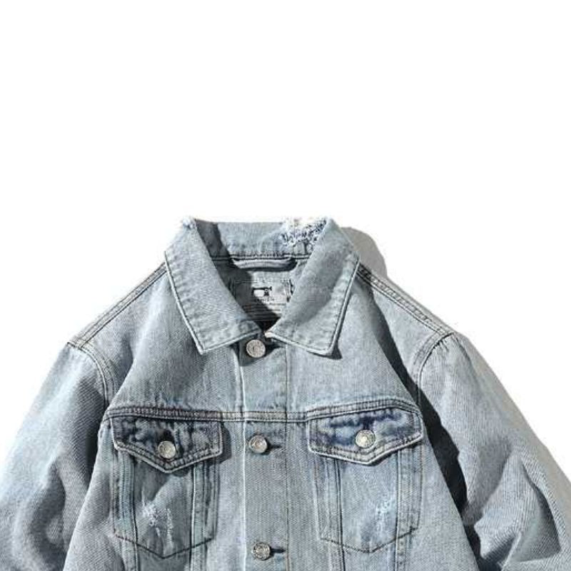 Distressed Denim Jeans Jacket - A.A.Y FASHION