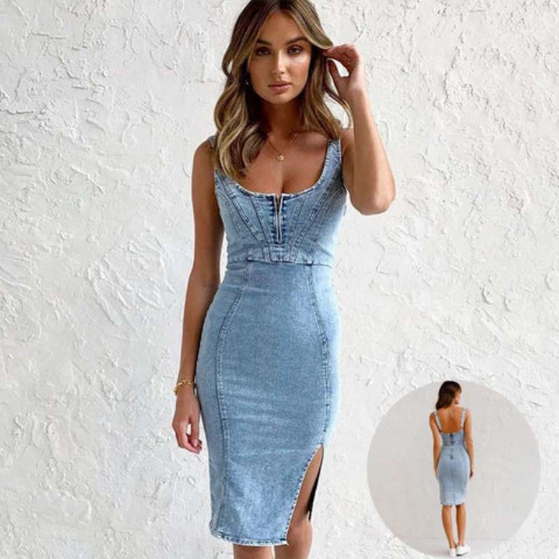 Denim Sleeveless Skinny Jeans Dress - A.A.Y FASHION