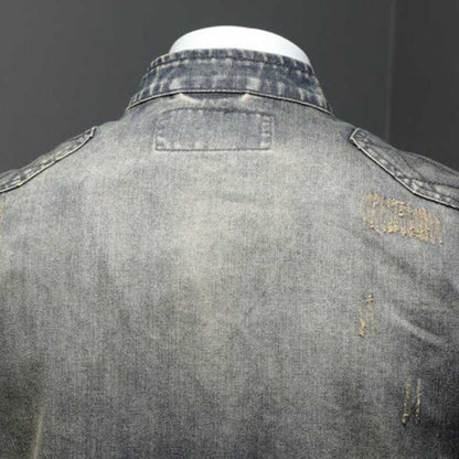 Distressed Denim Jacket - Men's Zipper Jeans Coat - A.A.Y FASHION
