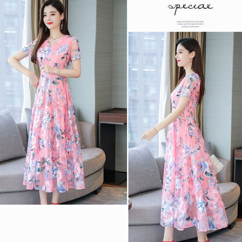 Elegant Floral Midi A-Line Dress - A.A.Y FASHION