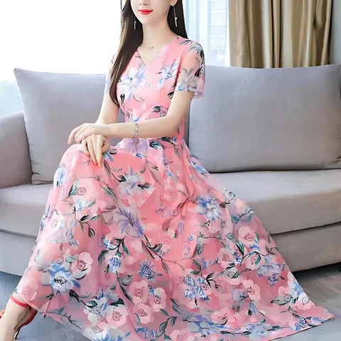 Elegant Floral Midi A-Line Dress - A.A.Y FASHION