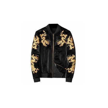 Embroidered Leather Baseball Jacket - A.A.Y FASHION