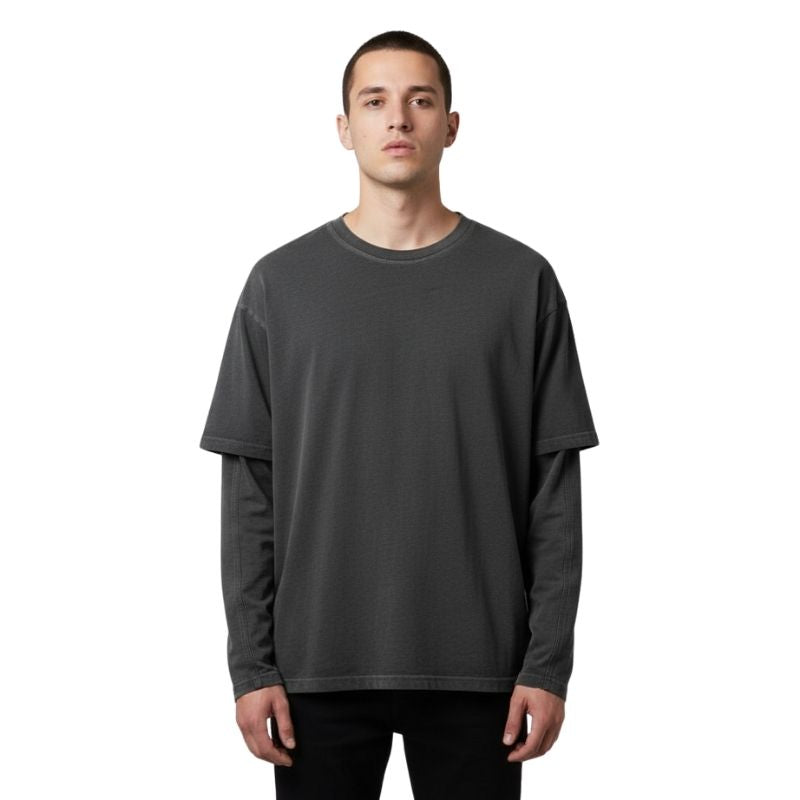 Fake Two-Piece Crewneck Tee Urban Layered Longsleeve Pullover, PODpartner
