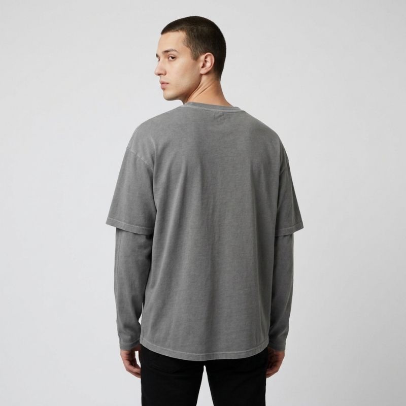 Fake Two-Piece Crewneck Tee Urban Layered Longsleeve Pullover, PODpartner