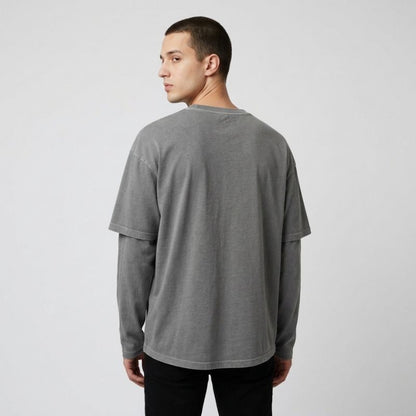 Fake Two-Piece Crewneck Tee Urban Layered Longsleeve Pullover, PODpartner