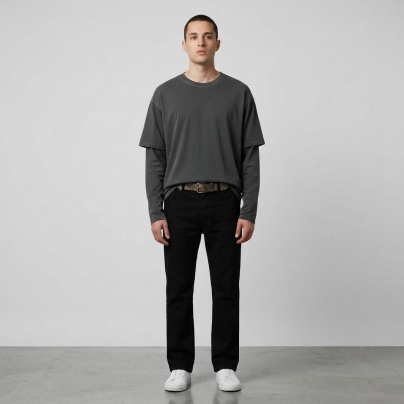 Fake Two-Piece Crewneck Tee Urban Layered Longsleeve Pullover, PODpartner