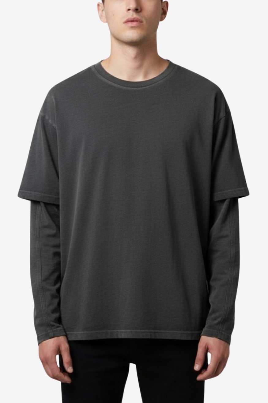 Fake Two-Piece Crewneck Tee Urban Layered Longsleeve Pullover, PODpartner