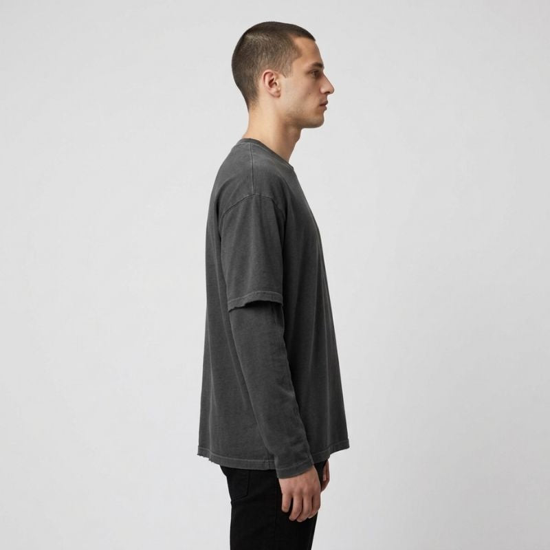 Fake Two-Piece Crewneck Tee Urban Layered Longsleeve Pullover, PODpartner