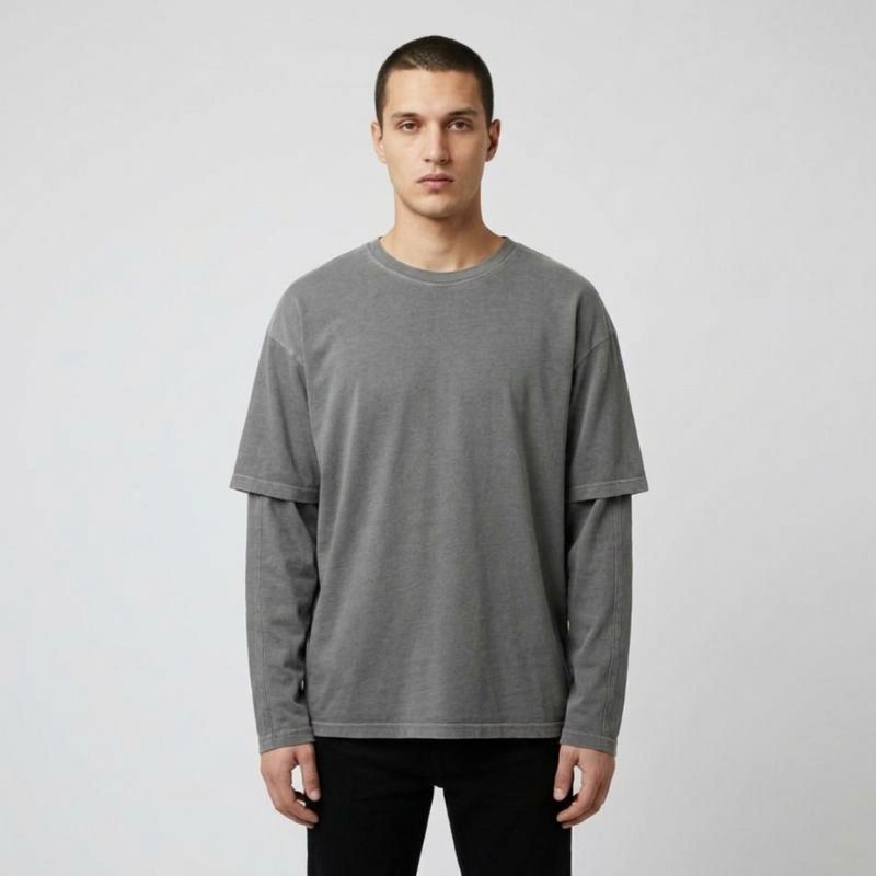 Fake Two-Piece Crewneck Tee Urban Layered Longsleeve Pullover, PODpartner