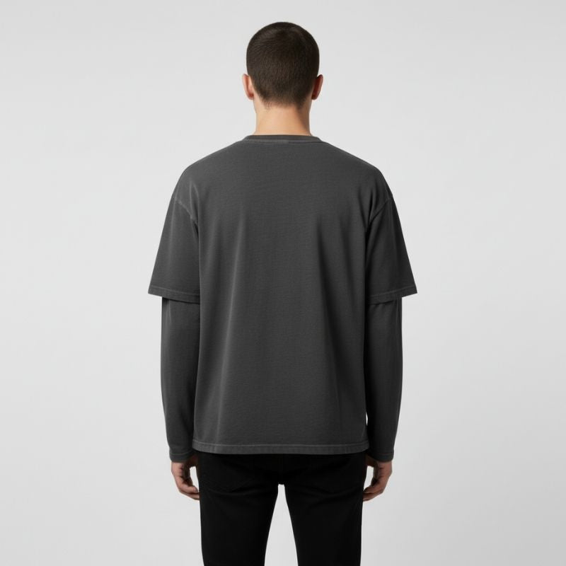 Fake Two-Piece Crewneck Tee Urban Layered Longsleeve Pullover, PODpartner