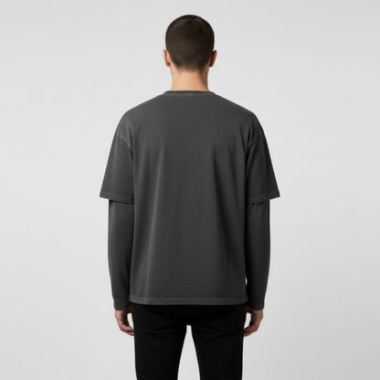 Fake Two-Piece Crewneck Tee Urban Layered Longsleeve Pullover, PODpartner