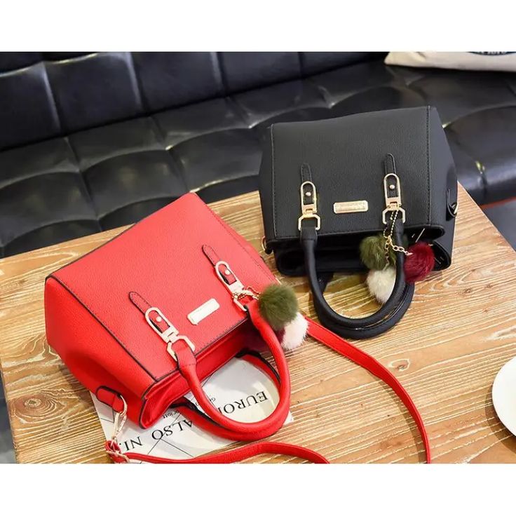 Faux Leather Handbag with Long Straps – Gold Accents & Pompom Keychain, Yiwu Cujia Trade Co., Ltd