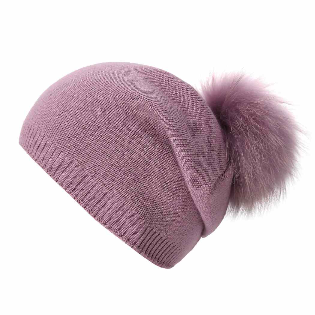 Fur Pom Pom Beanie Hat - Knitted Wool Winter and Autumn Casual Style - A.A.Y FASHION