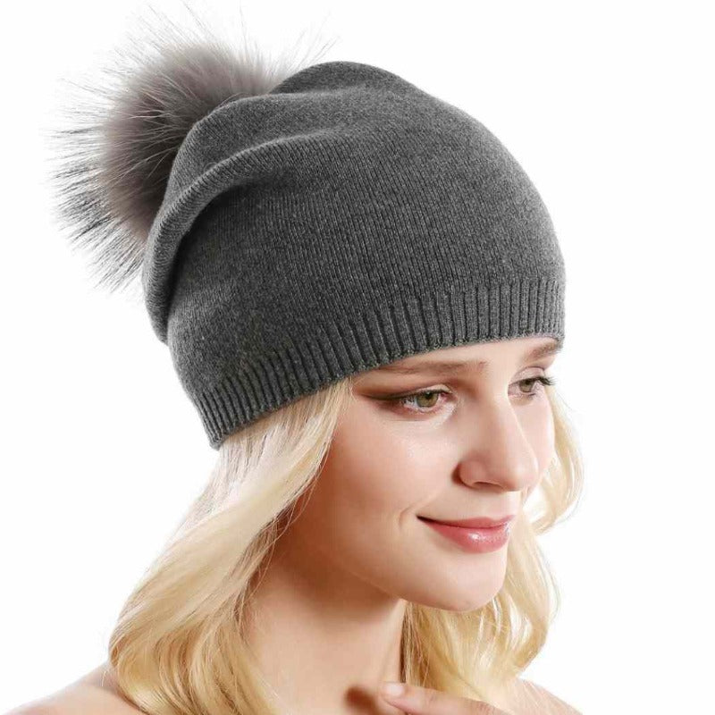 Fur Pom Pom Slouchy Beanie Hat,Heyang Industrial Co., Ltd