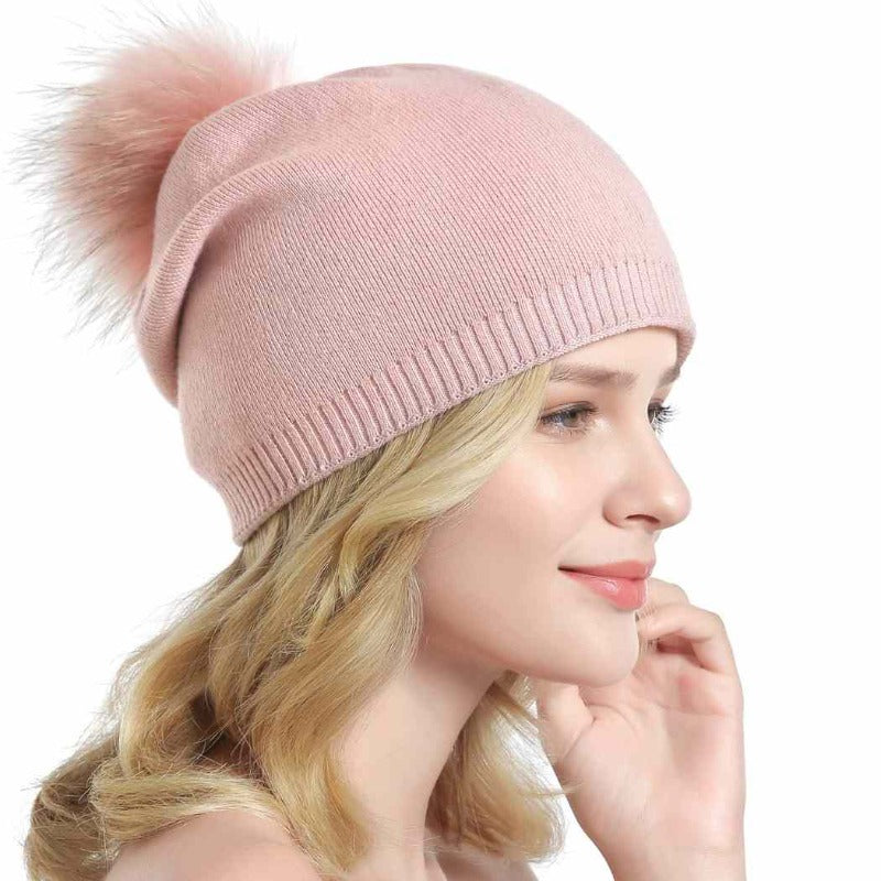 Fur Pom Pom Slouchy Beanie Hat,Heyang Industrial Co., Ltd