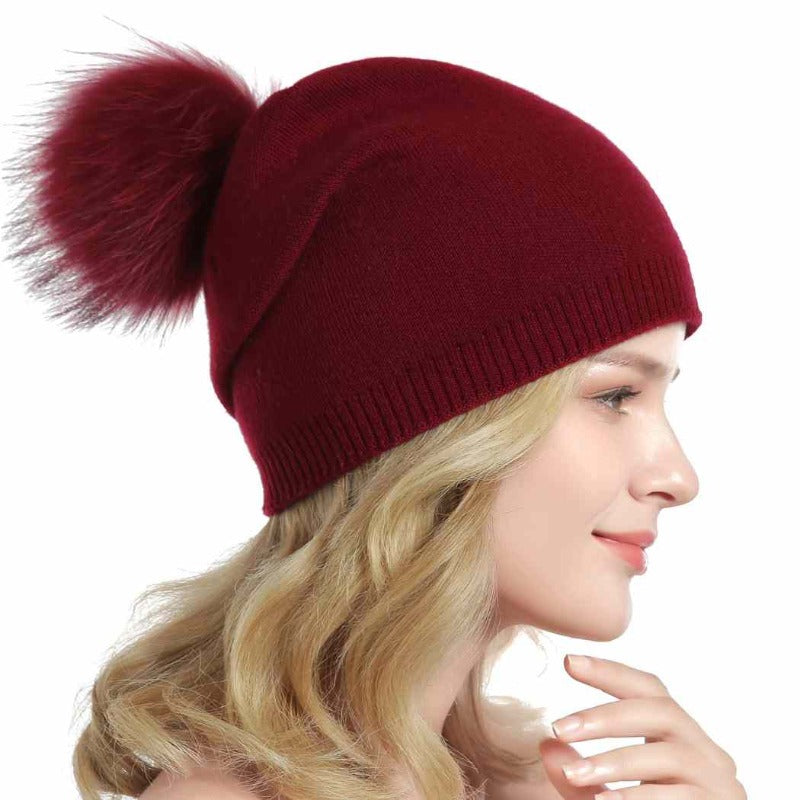 Fur Pom Pom Slouchy Beanie Hat,Heyang Industrial Co., Ltd