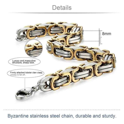 Gold Byzantine Stainless Steel Chain  Necklace and Bracelet Set for men in Gold Steel - A.A.Y FASHION