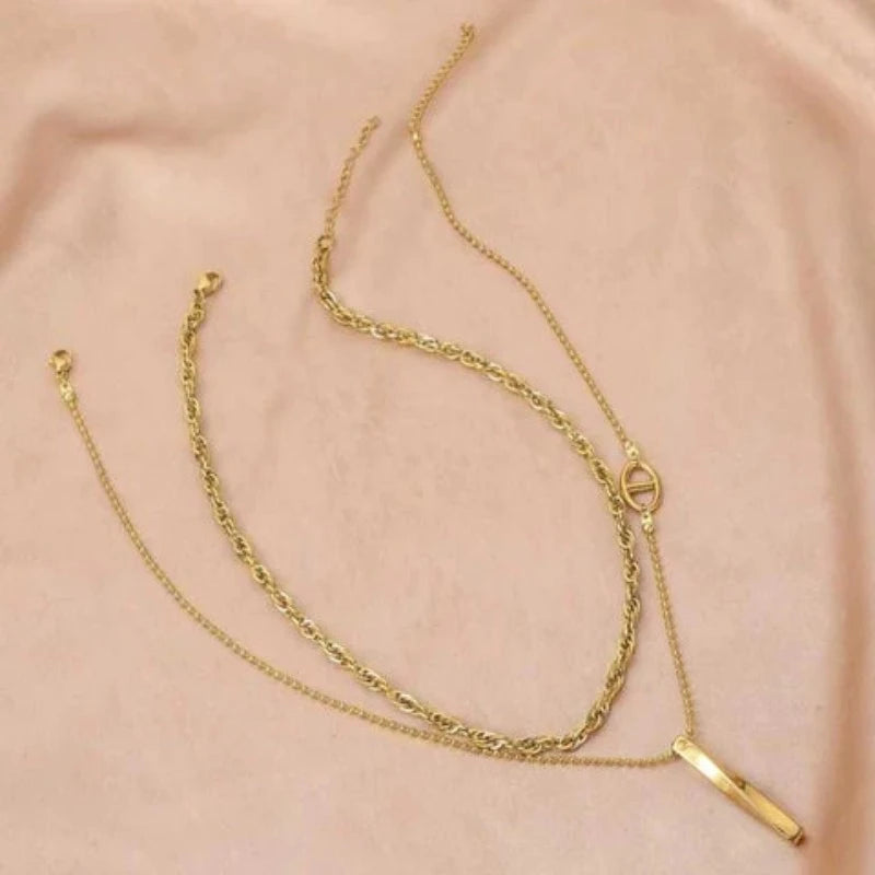 Gold Double-layer Chain Titanium Steel Pendant Necklace - A.A.Y FASHION
